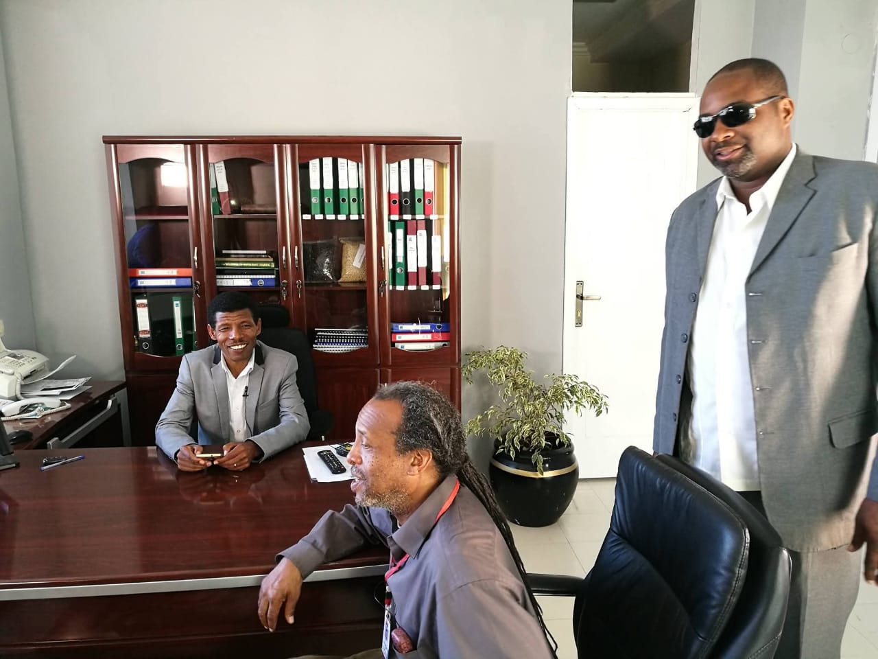 Production team preparing an interview with Haile Gebrselassie